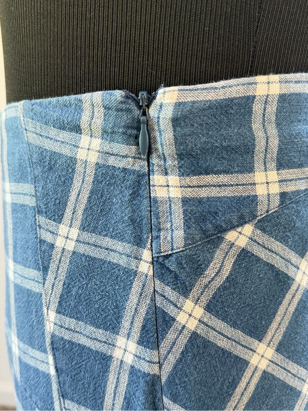 Lauren Ralph Lauren Blue Plaid Patchwork Linen Midi Skirt 14 - Picture 3 of 12